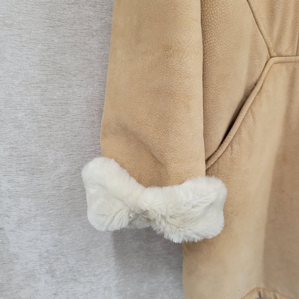 Vintage 80s Women's Tan Suede Leather with Faux Fur Lining Coat - Picture 4 of 13